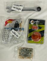 Assorted Tools/Accessories Lot, Includes 17mm Wrench, Chainsaw Clutch Flywheel Removal Tool, Damage-Free Hanging Kit, and More