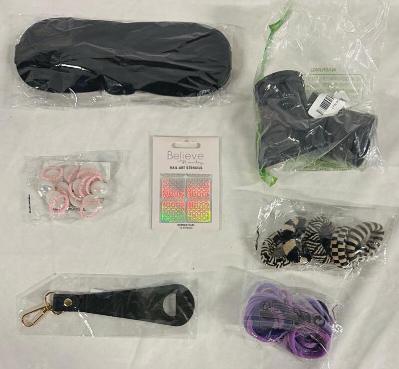 Assorted Home Essentials, Includes Eye Mask, Hair Ties, and More (See Photos)