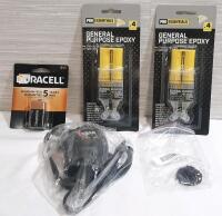 Lot of New Tool Products, Including General Purpose Epoxy's, Plug-In Thermometer & 9V1 Duracell Battery