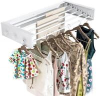 New Paihocou Collapsible Clothing Storage Organizer Drying Rack Wall Mounted for Laundry- 5 Aluminum Rods with 6 Hook Foldable Closet Shelves White