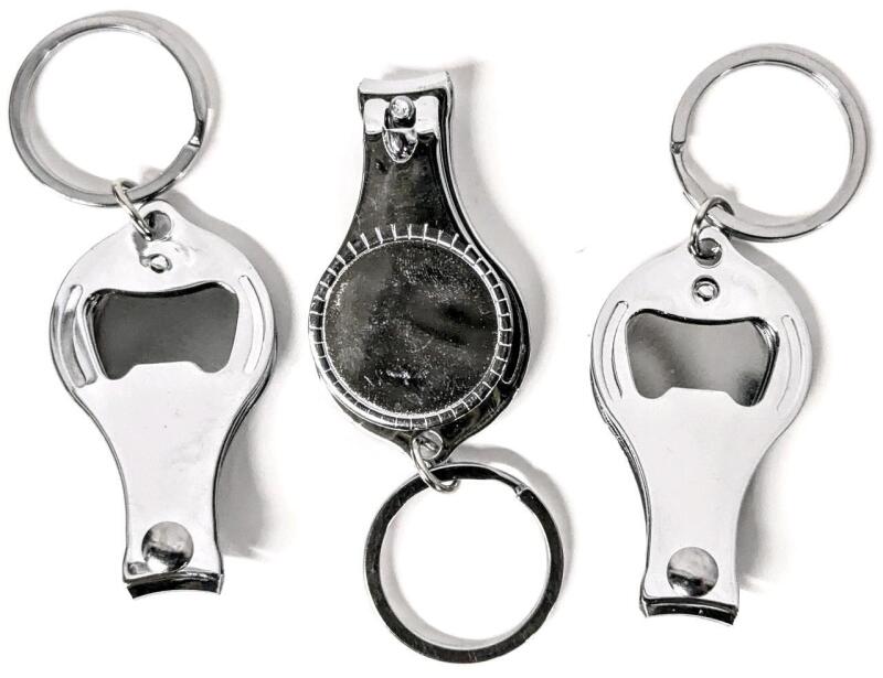 3 New Zinc Alloy Nail Clipper Bottle Opener Keychains, 2.25" Excl Keyring