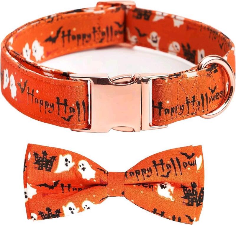New Large-Size Dog Soft Classic Halloween Bow Tie Collar, Adjustable 14" - 21.5" Long