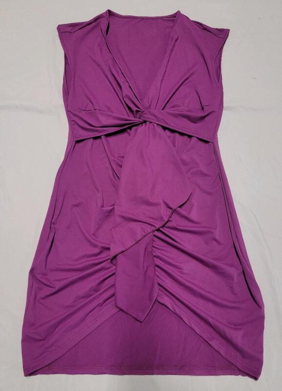 New Women's Sz. 2XL Curve Purple Sleeveless Mini Dress w/Ruched, Knot-Front
