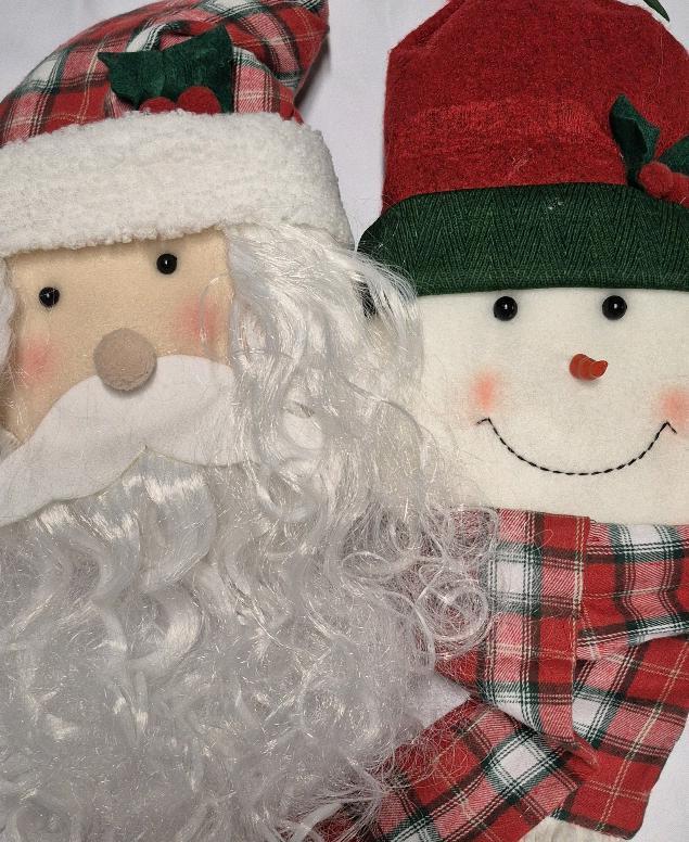 2 New Christmas Decor - Santa & Snowman Heads 30"