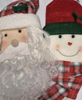 2 New Christmas Decor - Santa & Snowman Heads 30"