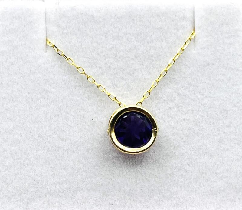 14KT Yellow Gold Natural Amethyst Round Pendant with Gold Plated Sterling Silver Chian, Retail $350.00.
