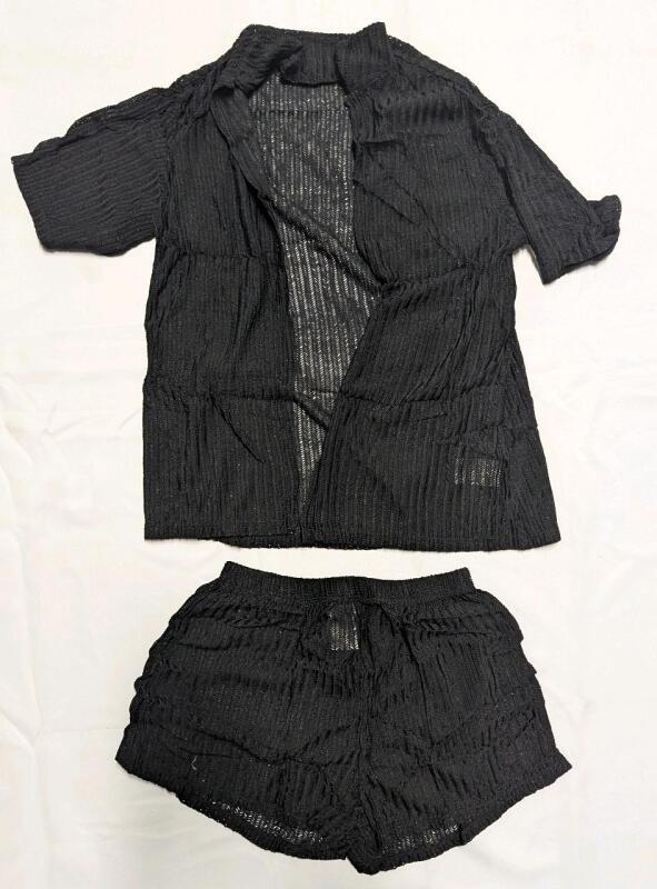 New: Size XS Women's - Two Piece Short Sleeved Textured Set - See Through