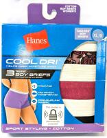 New Size XL (8) Women's 3-Pack HANES Cool Dri Tagless Boy Briefs, Sport Styling, 100% Cotton