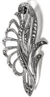 Signed Vintage Stamped STERLING Silver Marcasite Feather/Leaf Brooch 1.75" Long