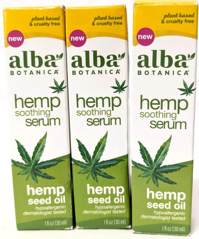 3 New Alba Botanical HEMP SMOOTHING SERUMS With Hemp Seed Oil, 30ml Each. Hyperallergenic, For Sensitive Skin, EXP 2027