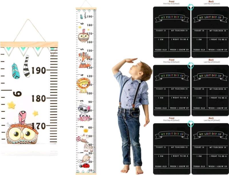 New Children's Height Growth Chart (79" x 7.9") & 3 New Double-Sided First/Last Day of Grade School Photo Prop Chalkboards 8.5" &times; 12"