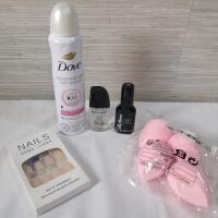 New Women's Make-Up / Beauty Lot . Two (2) Nail Polish , Fake Nails , Make-Up Sponges & Dove Advanced Care Dry-Spray
