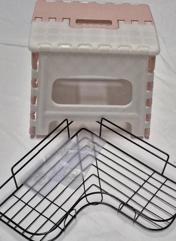 2 New Bathroom Products - Shower Shelf & Foldable Small Step Stool