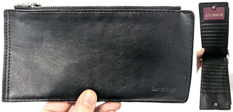 New Long RFID-Blocking Bifold Sheepskin-Feel Wallet With Room For 16 Cards, 2 Zippered Cash / Coin Pockets, 4" &times; 8" Folded