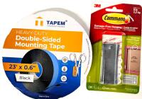 New Tapem Heavy Dury Double-Sided Mounting Tape 23' &times; 0.6" (Black) & 3M Command Universal Picture Hanger For Up To 11" &times; 17" 5lb