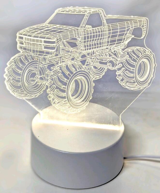 New Laser-Cut Monster Truck Night Light, 6.5" Tall, USB-Powered