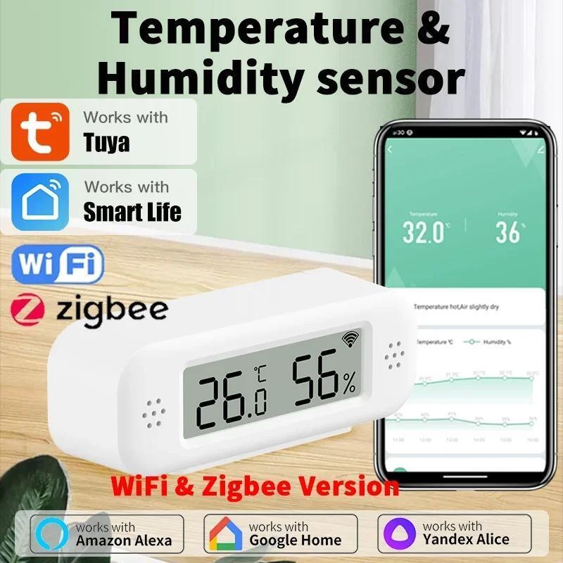 New Tuya Wifi Mini Temperature Humidity Sensor for Smart Home Thermometer Hygrometer App Remote Alarm, Works with Google home Yandex Alexa + YZ-TH02PRO