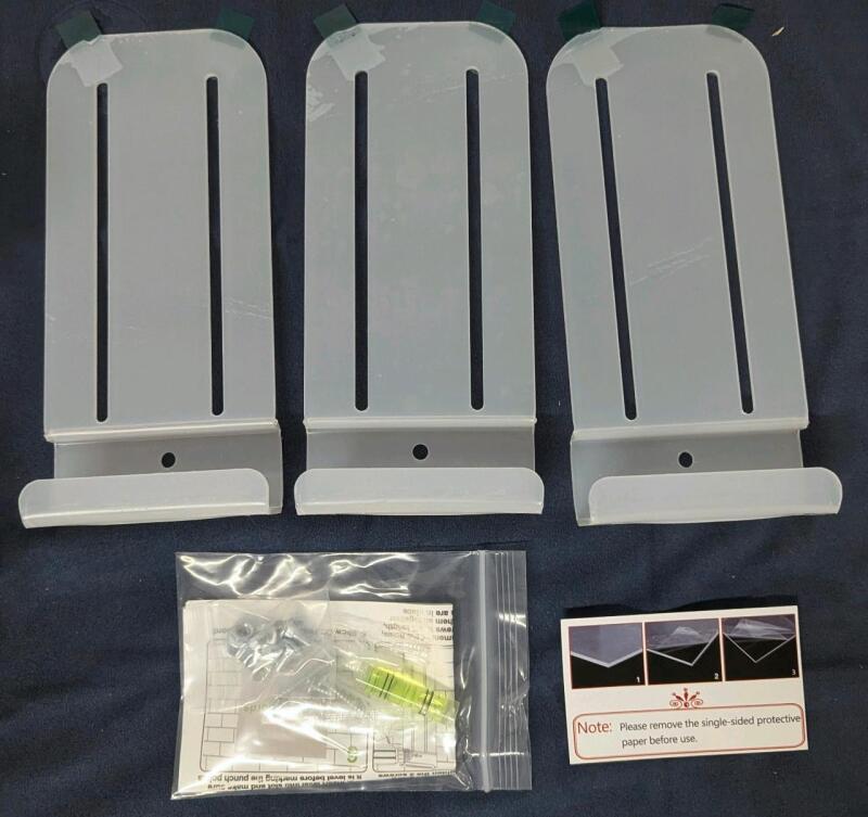 3 New Clear Acrylic (Remove Protective Film) Record Wall Mounts With Hardware. 3.5" &times; 1.35" &times; 7.75" Tall