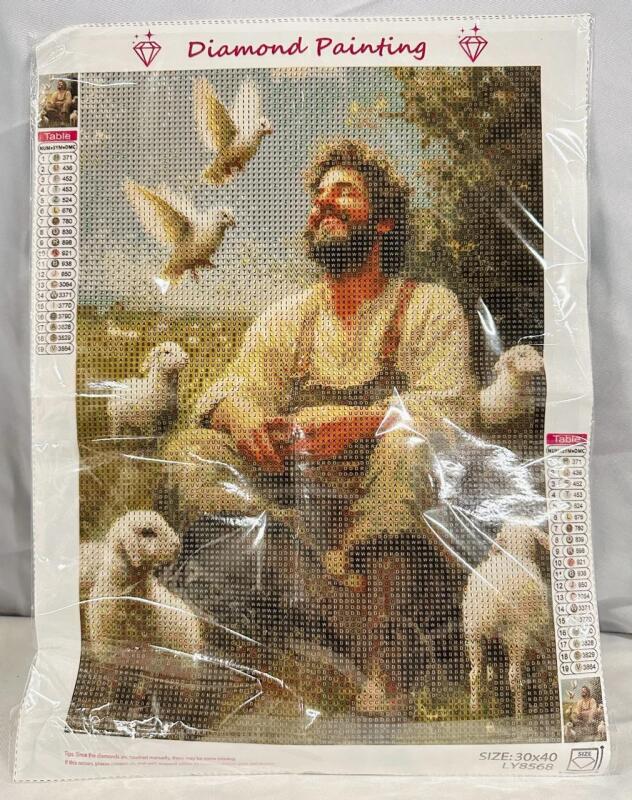 New Diamond Paint-By-Numbers Kit, Man with Doves and Lambs, 12&rdquo; x 16&rdquo;