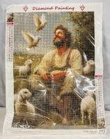 New Diamond Paint-By-Numbers Kit, Man with Doves and Lambs, 12&rdquo; x 16&rdquo;