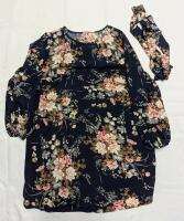 New: Size 0XL Women's - Blue Flower Print Long Sleeved Blouse