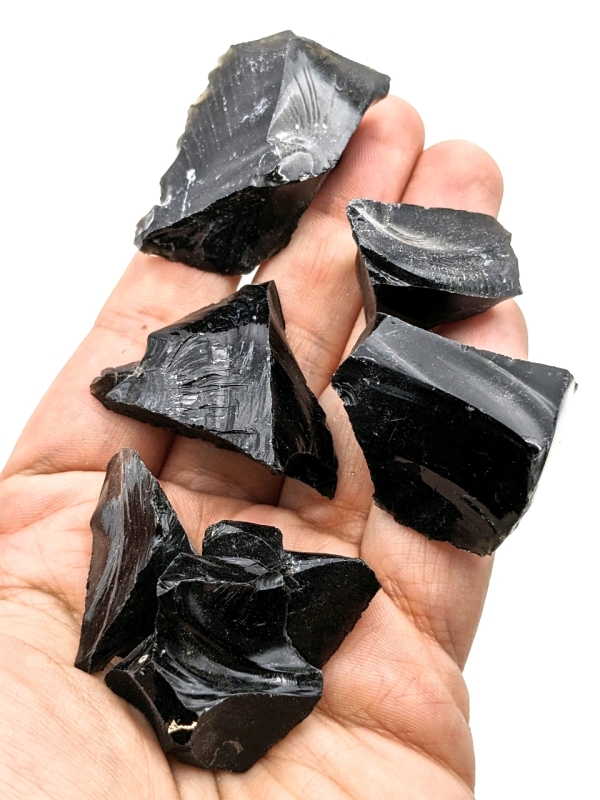 Handful of Natural Raw Black Obsidian Stones