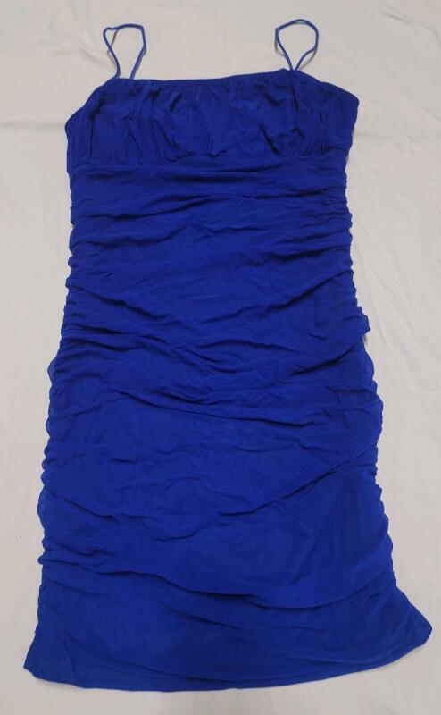 New Women's Sz. 0XL Blue Ruched Bodycon Spaghetti Strap Mini Dress