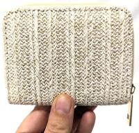 New Small Woven Cream & GoldThread Ladies Wallet With Zippered Coin Section, 4.25" &times; 3.3"