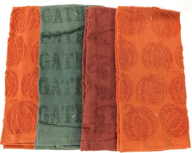 4 New Textured 100% Cotton Kitchen Towels, 14" &times; 24" Each
