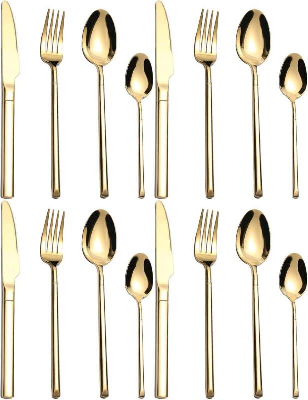 16-Piece New Gold-Colored Stainless Steel Cutlery Set, Up To 9" Long