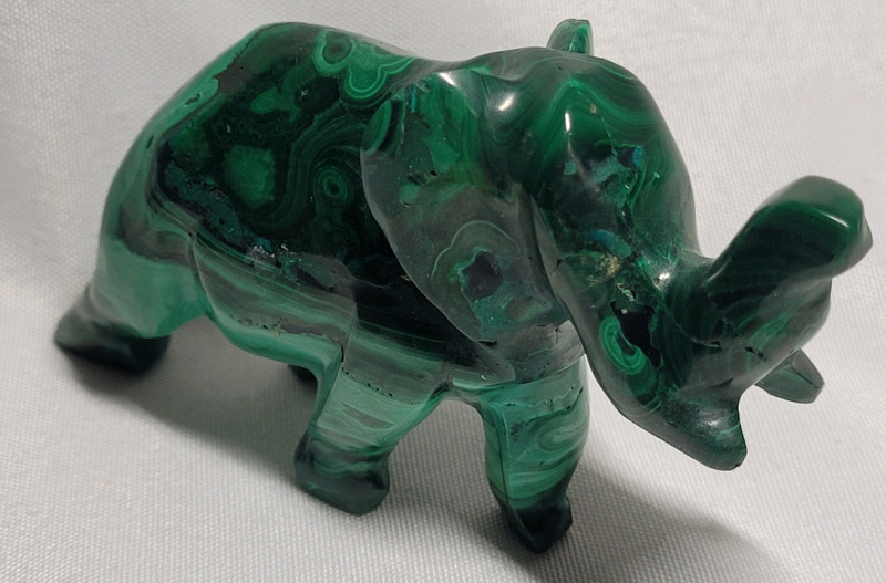 Malachite Hand Carved Elephant Figurine , 4"×2 1/4"