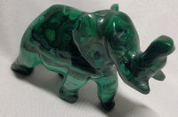 Malachite Hand Carved Elephant Figurine , 4"&times;2 1/4"