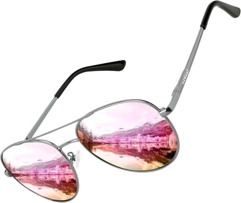 New AAWAAP Unisex Aviator Sunglasses, Oversized Shades Mirror Polarized Lens UV Protection Driving Fishing, With Hard Case, Cleaning Cloth, Screwdriver, Nosepads +