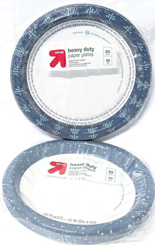 40 New Up&Up 10" Heavy Duty Disposable Paper Plates, Microwaveable, Grease & Cut Resistant