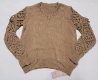 New Women's Over Size Small Knit Peak-A-Bo Long Sleeve Sweater , Beige