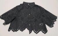 New Women's Sz. Large Floral Cutwork Scallop Hem Poplin Blouse , Black