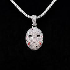 New GLD | Jason Mask Pendant 14k White Gold Plated w CZ Stones | 23mm x 36mm | Retails for $137!