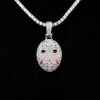 New GLD | Jason Mask Pendant 14k White Gold Plated w CZ Stones | 23mm x 36mm | Retails for $137!