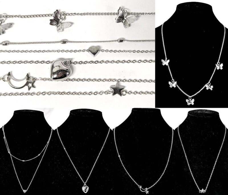 5 New Dainty Chain Necklaces With Hearts, Stars &oon, Up To 19.5" Long