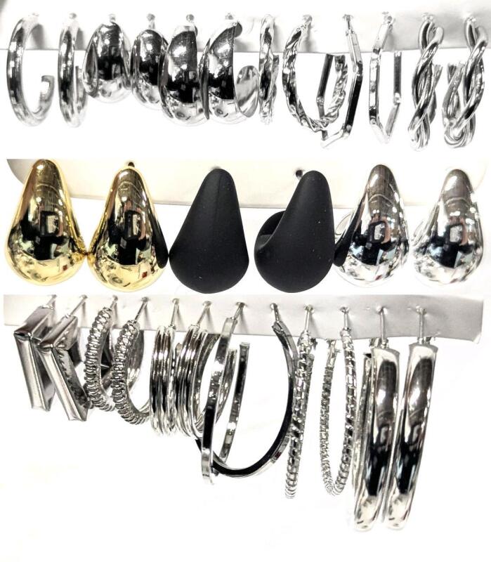 15 New Pairs Pierced Hoop-Style Earrings Up To 1.5" Diameter