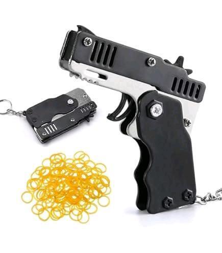 New Folding Compact Keychain Rubber Band Gun With Rubber Bands. Become The Scourge of Your Office!