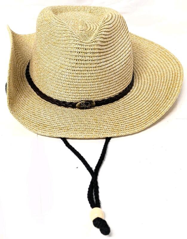 New O/S Adult Foldable Straw Hat Cowboy Sun Hat Cap Summer UV Protection UPF50+ Wide Brim Beach Hat, 56cm Circumference