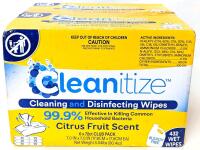 New Case of CLEANITIZE Bleach-Free Cleaning and Disinfecting Wet Wipes, Citrus Fruit Scent, 6&times; Packages 72 Wipes (7" &times; 7") Each