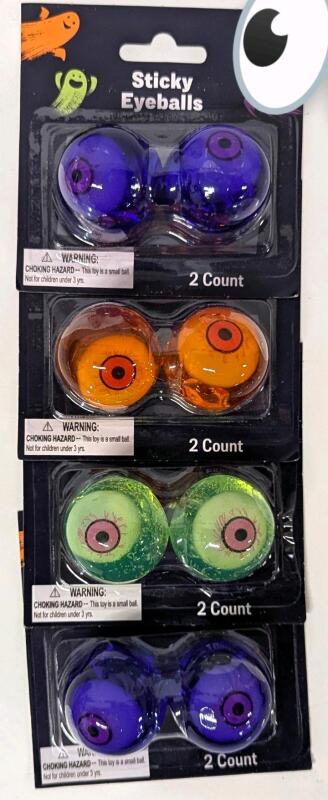 4 New Pairs Sticky Spooky Goopy Eyeballs, 8 Eyes Total