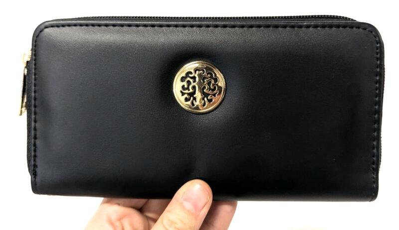 New Classic Badge Front Ladies Wallet With Zippered Coin Section, 2 Spots For Cash + , 7.5" &times; 4"