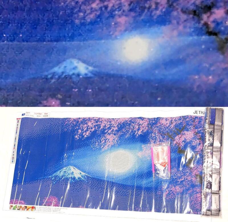New Large Fantasy Mount Fuji With Sakura Trees Diamond Painting Kit, 28.75" &times; 13.75"