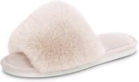 New Size 7-8 Women's Parlovable Luxe Spa Faux Fur Open-Toe Slipper Sandals Slides, Cream