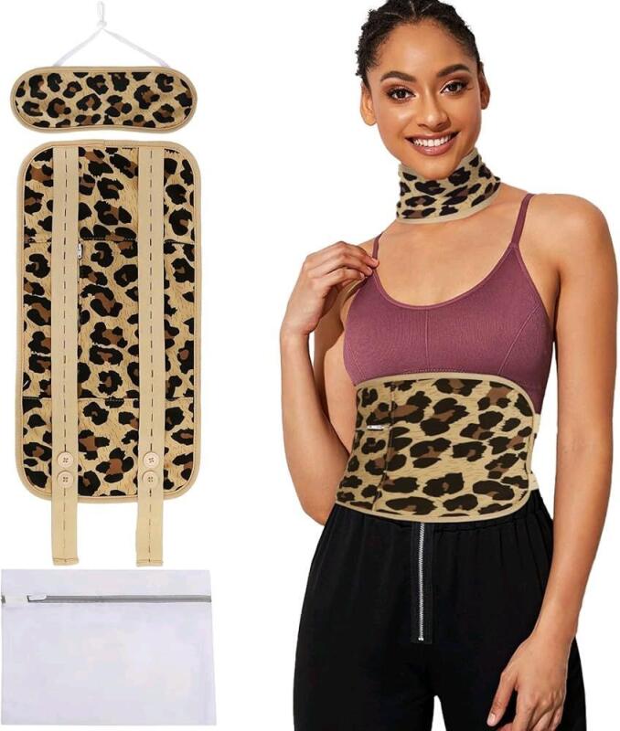 New Castor Oil Pack Wrap, 2Pack Reusable Organic Castor Oil Packs Kit for Liver Detox, Insomnia, Constipation and Inflammation, Adjustable Elastic Strap, Anti Oil Leak, Washable (Leopard Point), Oil Not Included