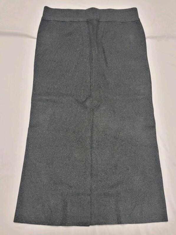 New Women's Sz. XL (27&times;29) Omzin Grey Midi Skirt w/Quarter Slit Back , Elastic Waist