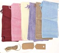 18 New 6" &times; 13.25" Dyed Jute Burlap Gift Bags With Craft Paper Tags & Twine